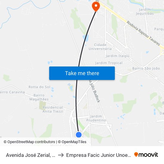 Avenida José Zerial, 24 to Empresa Facic Junior Unoeste map