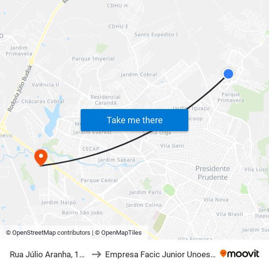 Rua Júlio Aranha, 147 to Empresa Facic Junior Unoeste map