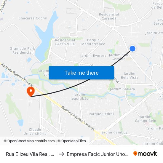 Rua Elizeu Vila Real, 136 to Empresa Facic Junior Unoeste map