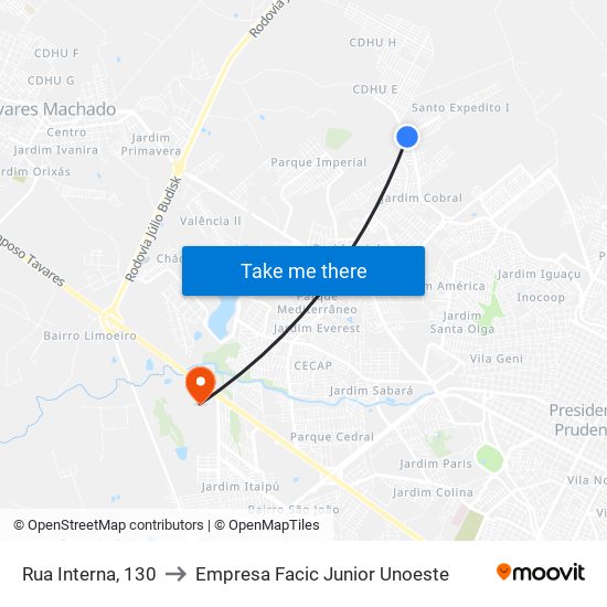 Rua Interna, 130 to Empresa Facic Junior Unoeste map