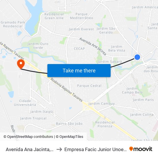 Avenida Ana Jacinta, 80 to Empresa Facic Junior Unoeste map
