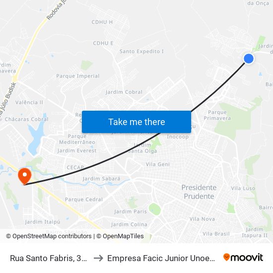 Rua Santo Fabris, 310 to Empresa Facic Junior Unoeste map