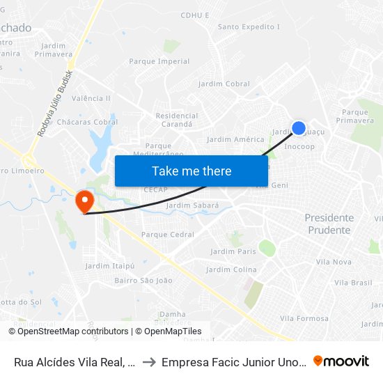 Rua Alcídes Vila Real, 205 to Empresa Facic Junior Unoeste map