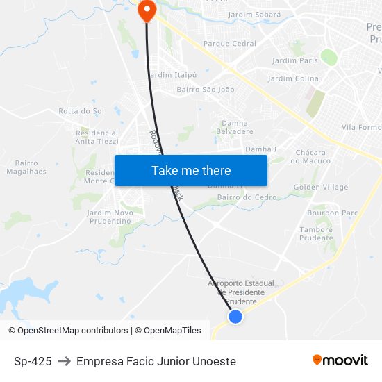 Sp-425 to Empresa Facic Junior Unoeste map