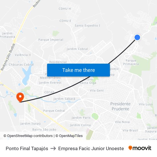 Ponto Final Tapajós to Empresa Facic Junior Unoeste map