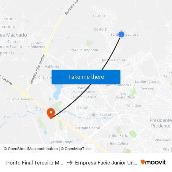 Ponto Final Terceiro Milênio to Empresa Facic Junior Unoeste map