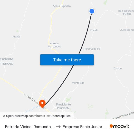 Estrada Vicinal Ramundo Maiolini to Empresa Facic Junior Unoeste map