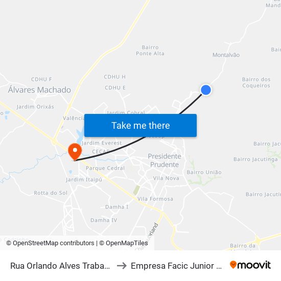 Rua Orlando Alves Trabanco, 446 to Empresa Facic Junior Unoeste map