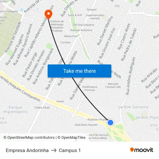 Empresa Andorinha to Campus 1 map