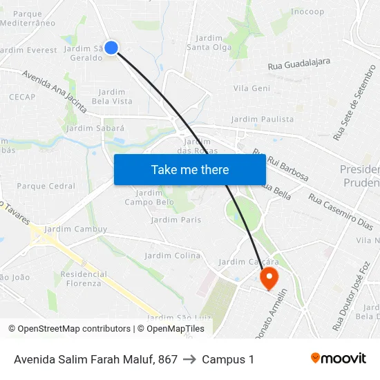Avenida Salim Farah Maluf, 867 to Campus 1 map