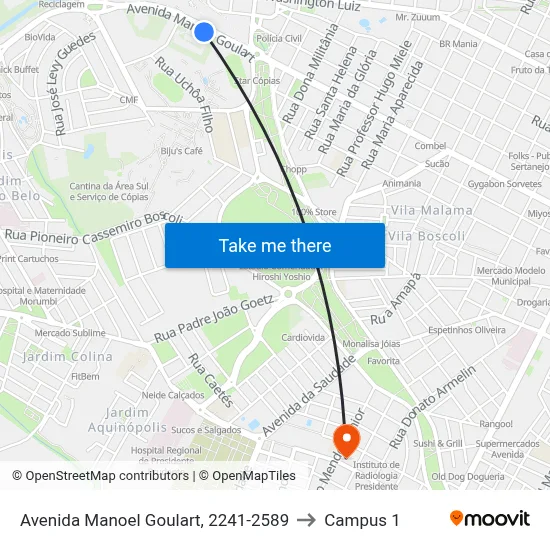 Avenida Manoel Goulart, 2241-2589 to Campus 1 map
