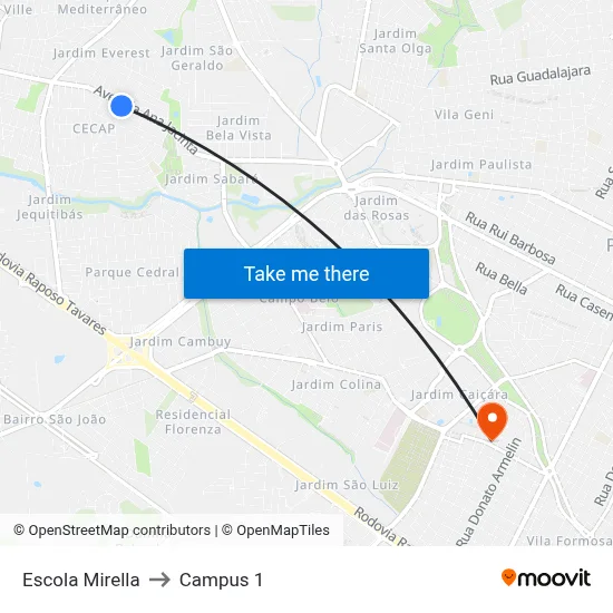 Escola Mirella to Campus 1 map