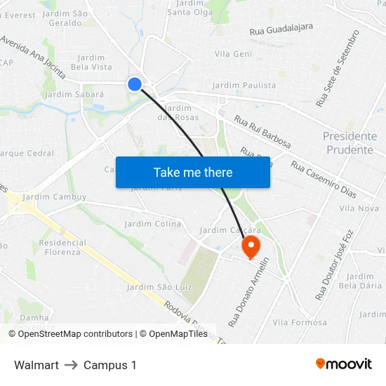 Walmart to Campus 1 map