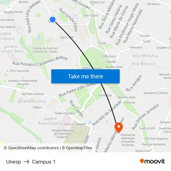 Unesp to Campus 1 map