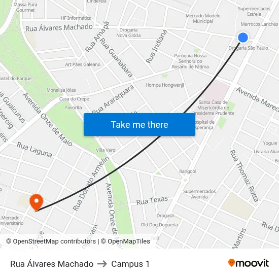 Rua Álvares Machado to Campus 1 map