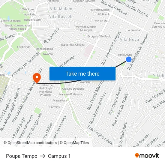 Poupa Tempo to Campus 1 map