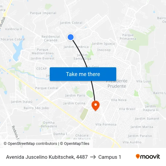 Avenida Juscelino Kubitschek, 4487 to Campus 1 map