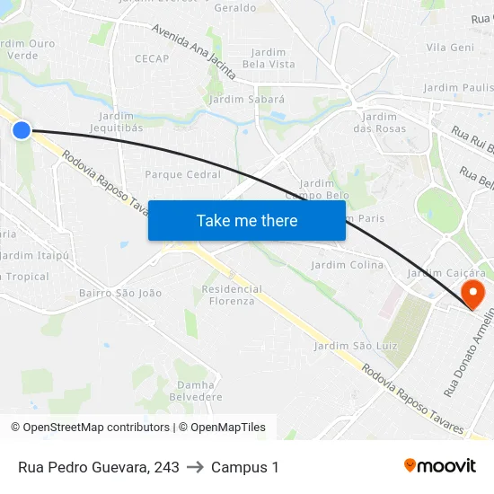 Rua Pedro Guevara, 243 to Campus 1 map
