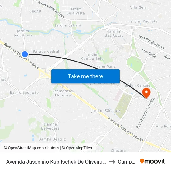 Avenida Juscelino Kubitschek De Oliveira 6580-6700 to Campus 1 map