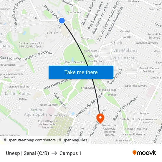 Unesp | Senai (C/B) to Campus 1 map