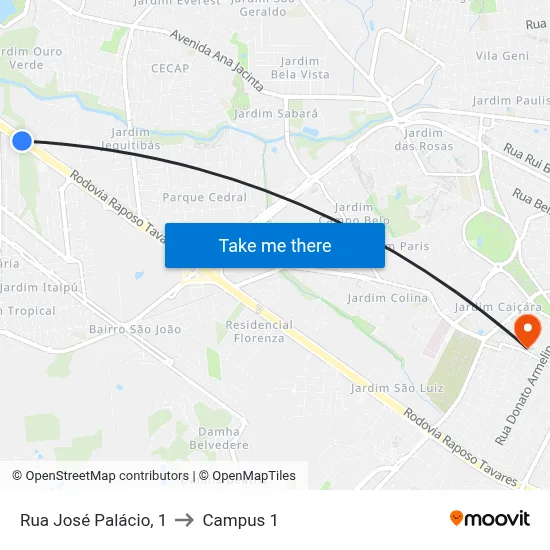 Rua José Palácio, 1 to Campus 1 map