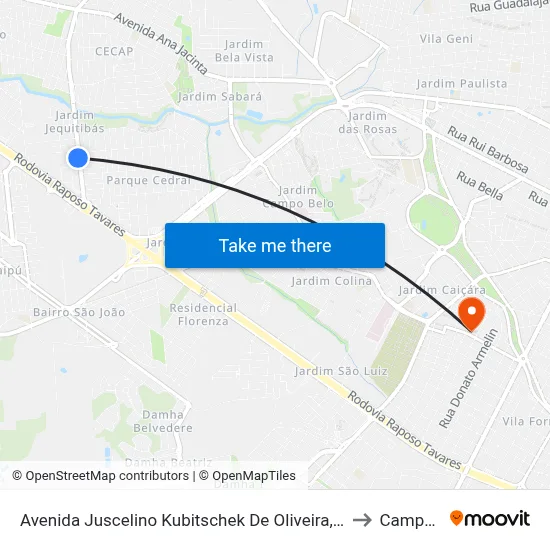 Avenida Juscelino Kubitschek De Oliveira, 6388-6578 to Campus 1 map