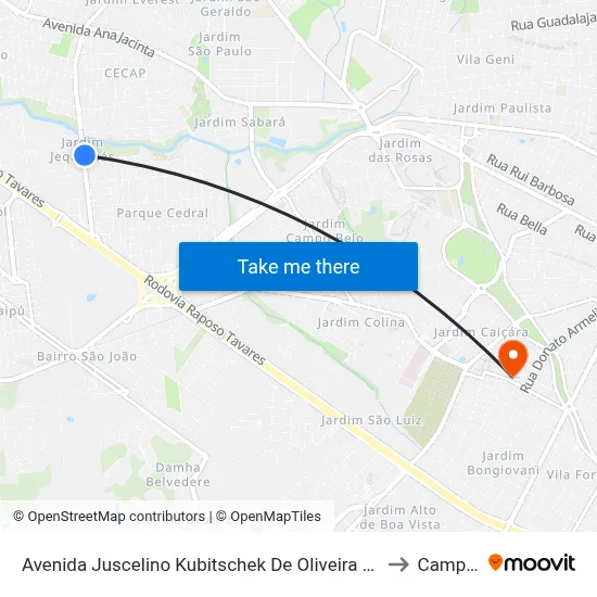 Avenida Juscelino Kubitschek De Oliveira Presidente, 673a to Campus 1 map