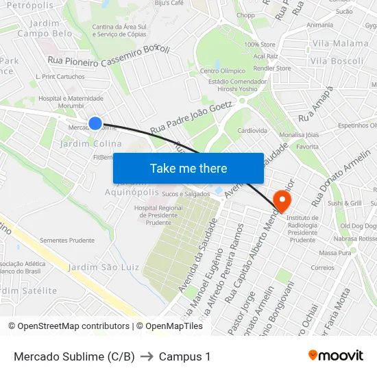 Mercado Sublime (C/B) to Campus 1 map