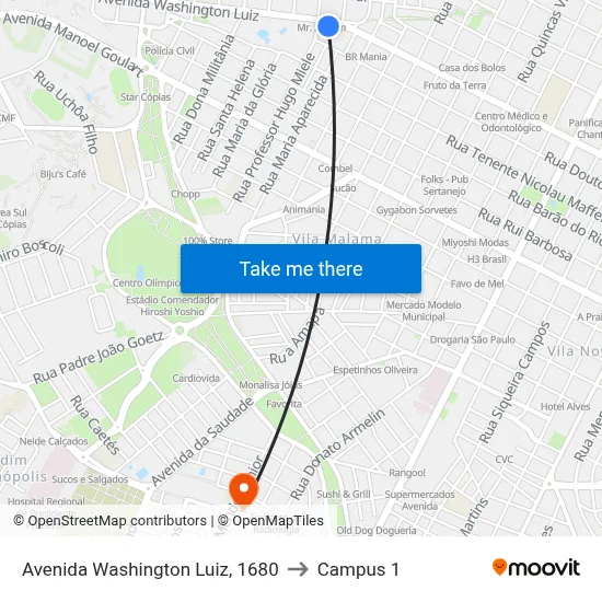 Avenida Washington Luiz, 1680 to Campus 1 map