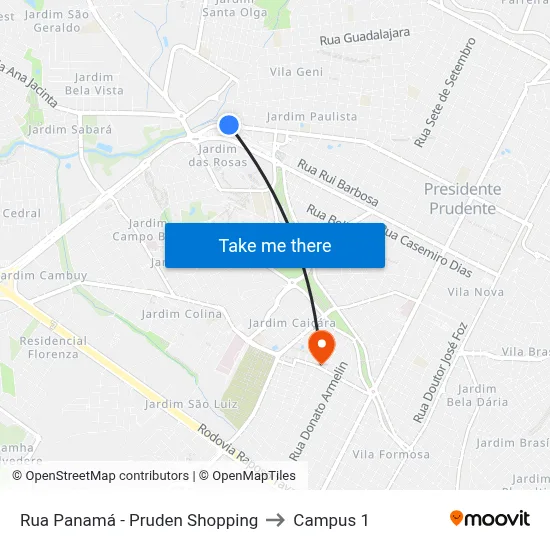 Rua Panamá - Pruden Shopping to Campus 1 map