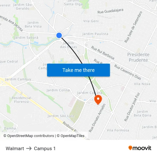 Walmart to Campus 1 map