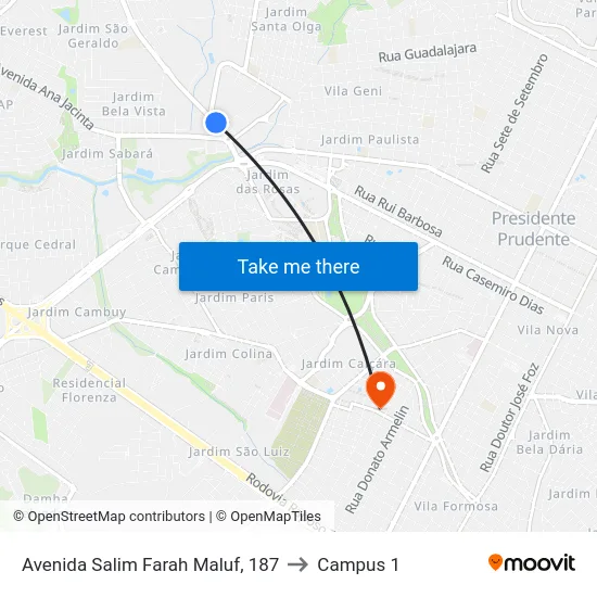 Avenida Salim Farah Maluf, 187 to Campus 1 map