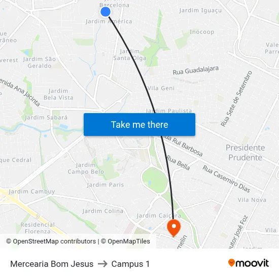 Mercearia Bom Jesus to Campus 1 map