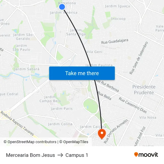 Mercearia Bom Jesus to Campus 1 map