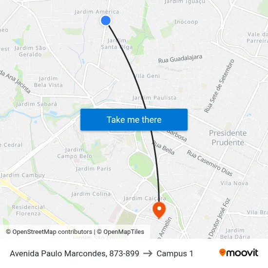 Avenida Paulo Marcondes, 873-899 to Campus 1 map