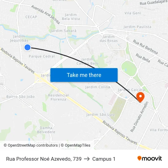 Rua Professor Noé Azevedo, 739 to Campus 1 map
