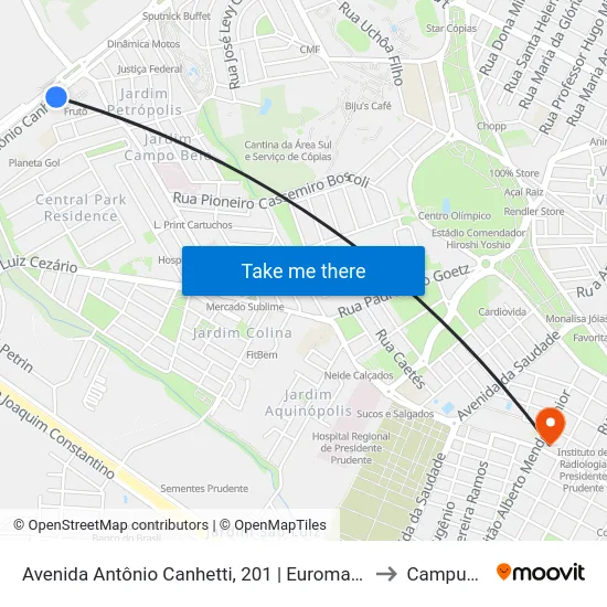 Avenida Antônio Canhetti, 201 | Euromarket to Campus 1 map
