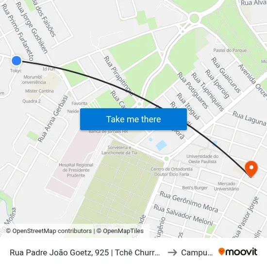 Rua Padre João Goetz, 925 | Tchê Churrascaria to Campus 1 map