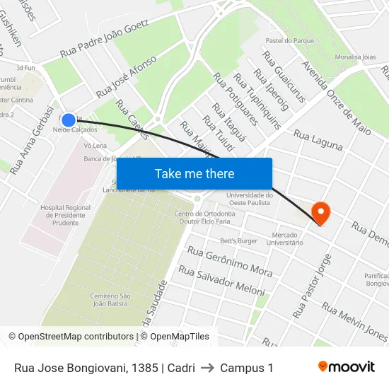 Rua Jose Bongiovani, 1385 | Cadri to Campus 1 map