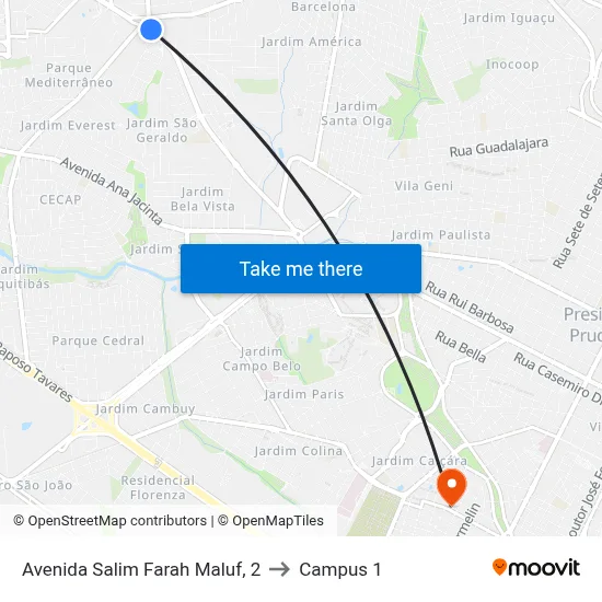 Avenida Salim Farah Maluf, 2 to Campus 1 map