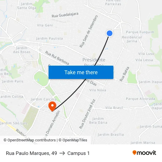 Rua Paulo Marques, 49 to Campus 1 map