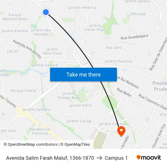 Avenida Salim Farah Maluf, 1366-1870 to Campus 1 map