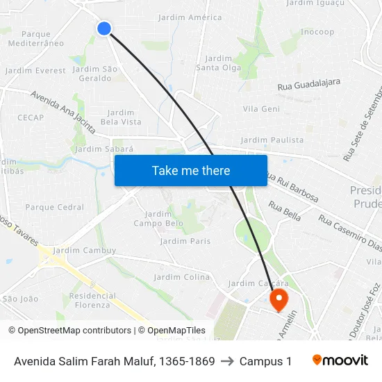 Avenida Salim Farah Maluf, 1365-1869 to Campus 1 map