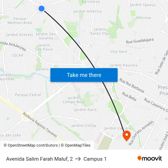 Avenida Salim Farah Maluf, 2 to Campus 1 map
