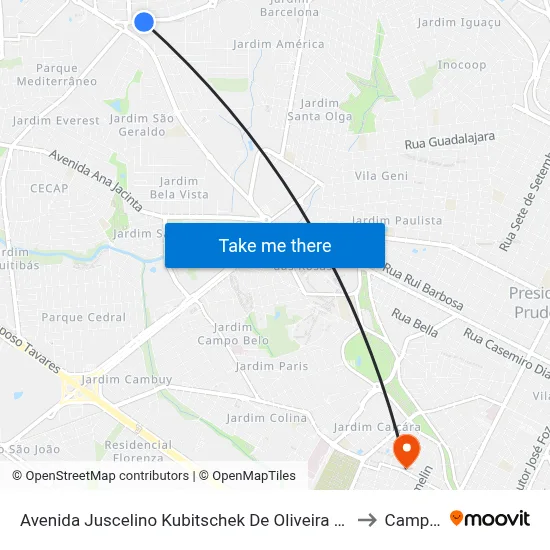 Avenida Juscelino Kubitschek De Oliveira Presidente, 3577 to Campus 1 map