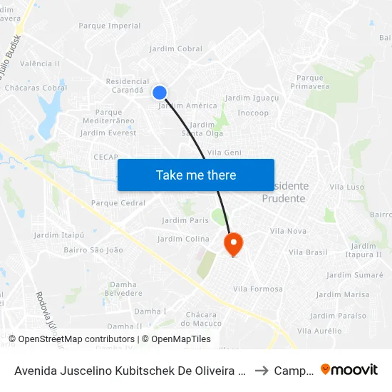 Avenida Juscelino Kubitschek De Oliveira Presidente, 4045 to Campus 1 map