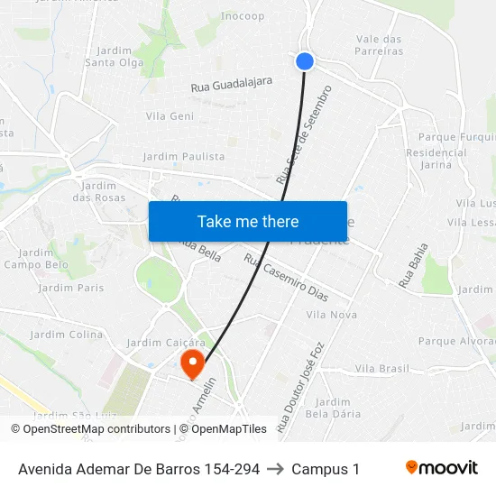 Avenida Ademar De Barros 154-294 to Campus 1 map