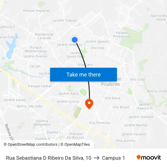 Rua Sebastiana D Ribeiro Da Silva, 10 to Campus 1 map