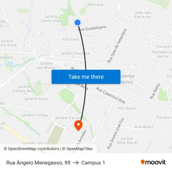 Rua Ângelo Menegasso, 99 to Campus 1 map