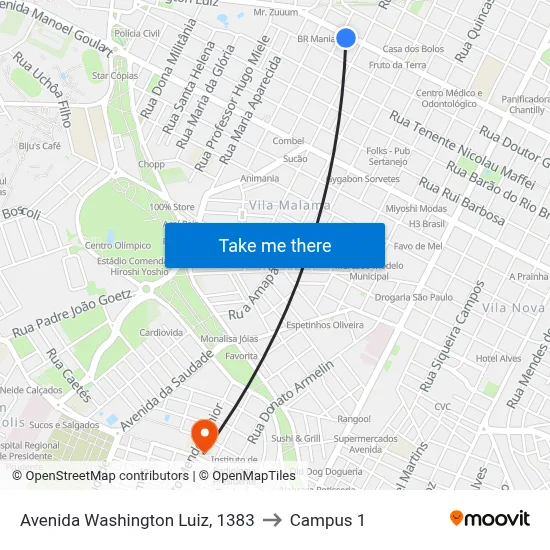 Avenida Washington Luiz, 1383 to Campus 1 map